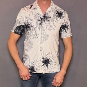Zara Mens Floral Print Short Sleeve Button Down Shirt - Small